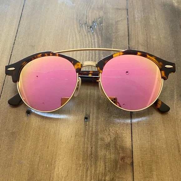 Ray Ban pink mirrored Clubround Double Bridge  display picture 1